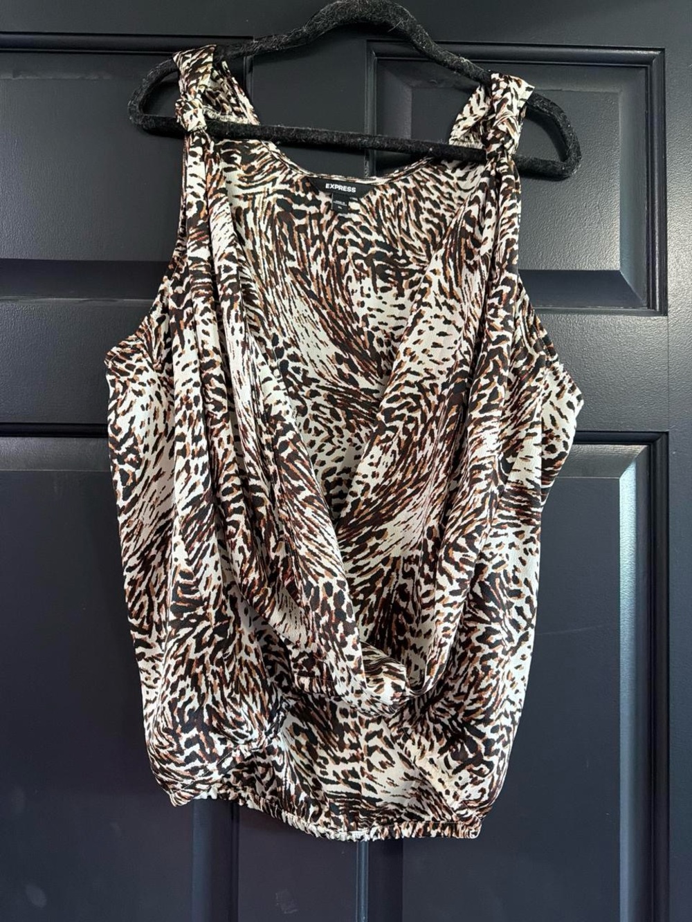 Express Brown and Cream Animal Print Draped Tank